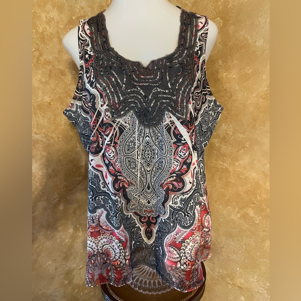 Unity World Wear Gray and Red Graphic Sleeveless Tank